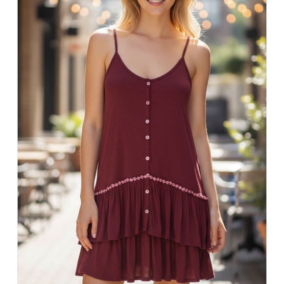 POL Tops - POL Burgundy Sleeveless Button-Down Top